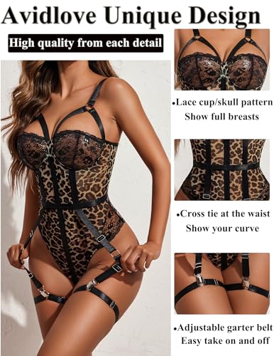 Avidlove Leopard Black Lace Bodysuit Brown