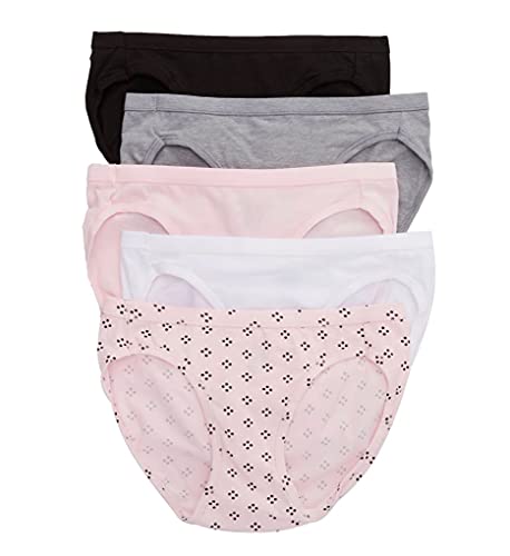 Hanes Ultimate Women's Bikini Panties Pack, Moisture-Wicking Bikini Underwear, Moderate Coverage, 5-Pack (Colors May Vary)