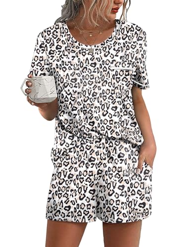 Ekouaer Womens Pajamas Sets Shorts 2 Piece Short Sleeve Lounge Sets Sleepwear Soft Pjs with Pockets