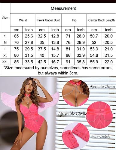 Avidlove Pink Snap Crotch Lingerie One Piece Underwire Bodysuit Teddy with Choker