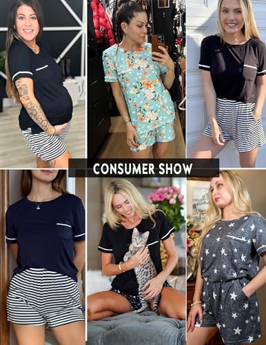 Ekouaer Womens Pajamas Sets Shorts 2 Piece Short Sleeve Lounge Sets Sleepwear Soft Pjs with Pockets