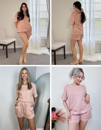 Ekouaer Lounge Sets Womens Pajamas Sets Short Sleeve Sleepwear Pjs Soft Matching Outfits