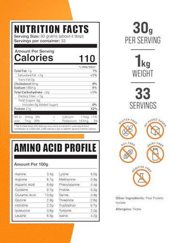 Pea Protein Isolate Powder - Vegan, Plant-Based, 1kg