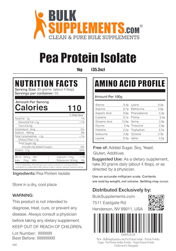 Pea Protein Isolate Powder - Vegan, Plant-Based, 1kg