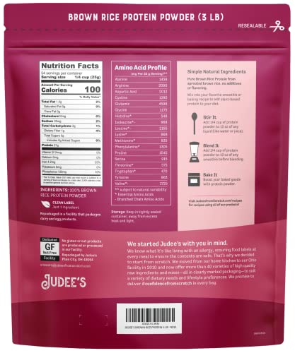 Judee’s Brown Rice Protein Powder (80% Protein) 3 lb