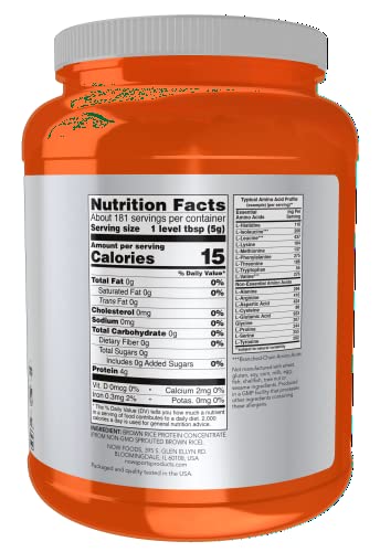 NOW Organic Sprouted Brown Rice Protein Powder, 2lb