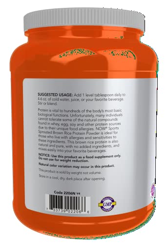 NOW Organic Sprouted Brown Rice Protein Powder, 2lb