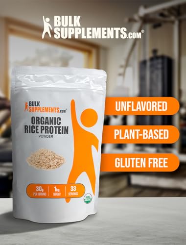 BulkSupplements.com Organic Rice Protein Powder - Plant-Based, 30g per Serving, 1kg Pack