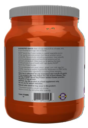 NOW Sports Vegan Soy Protein Isolate Powder, 1.2lb