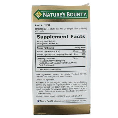 3-Pack Nature's Bounty Cranberry Soft Gels
