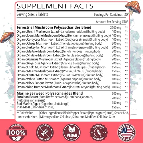 18-in-1 Mushroom Complex for Immunity, Energy, Memory - 60 Tablets