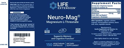 Neuro-Mag Magnesium L-Threonate Caps, 150 Veg, Pack of 2