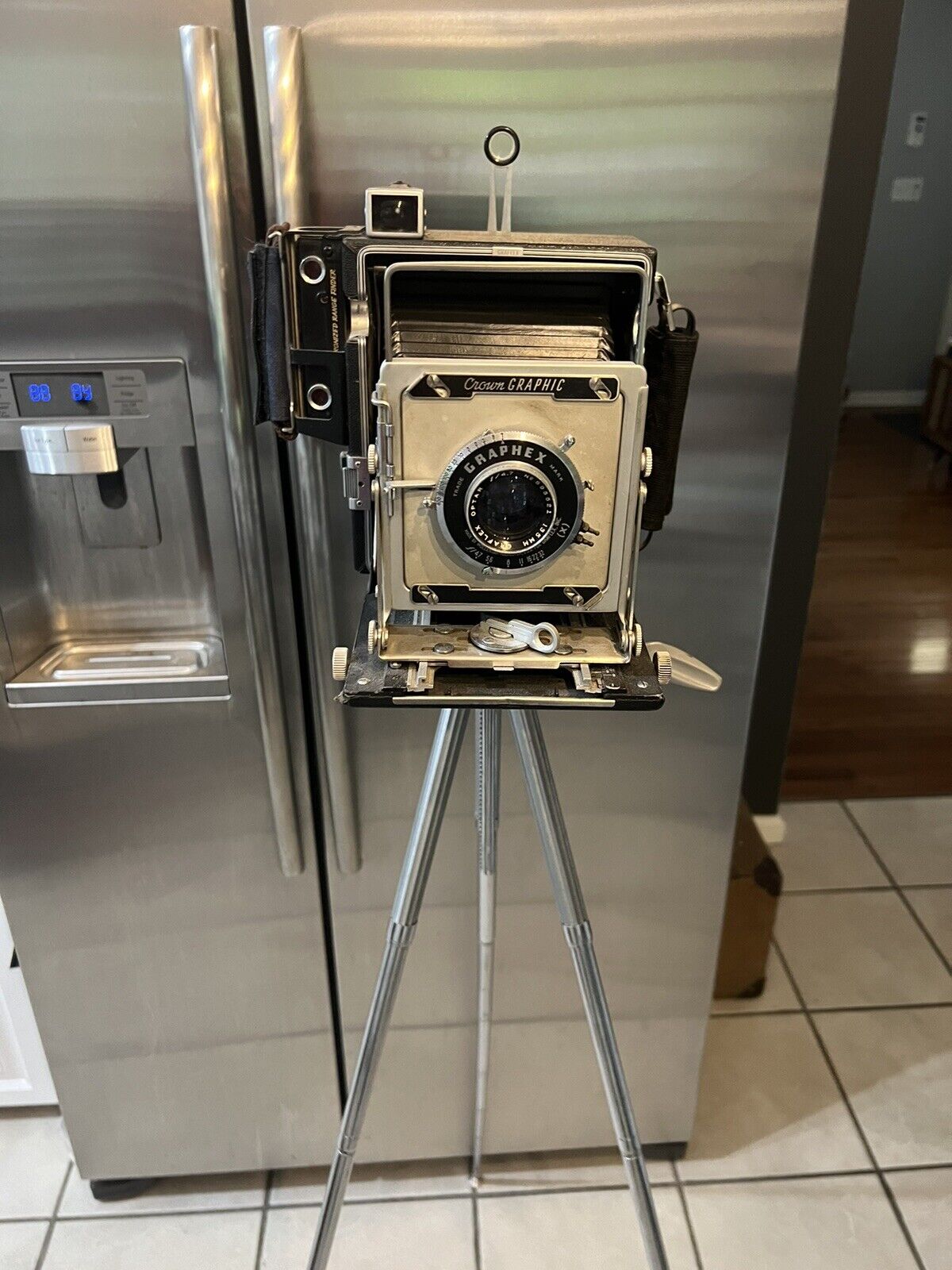 Graflex Press Large Format Camera with Chrome Tripod