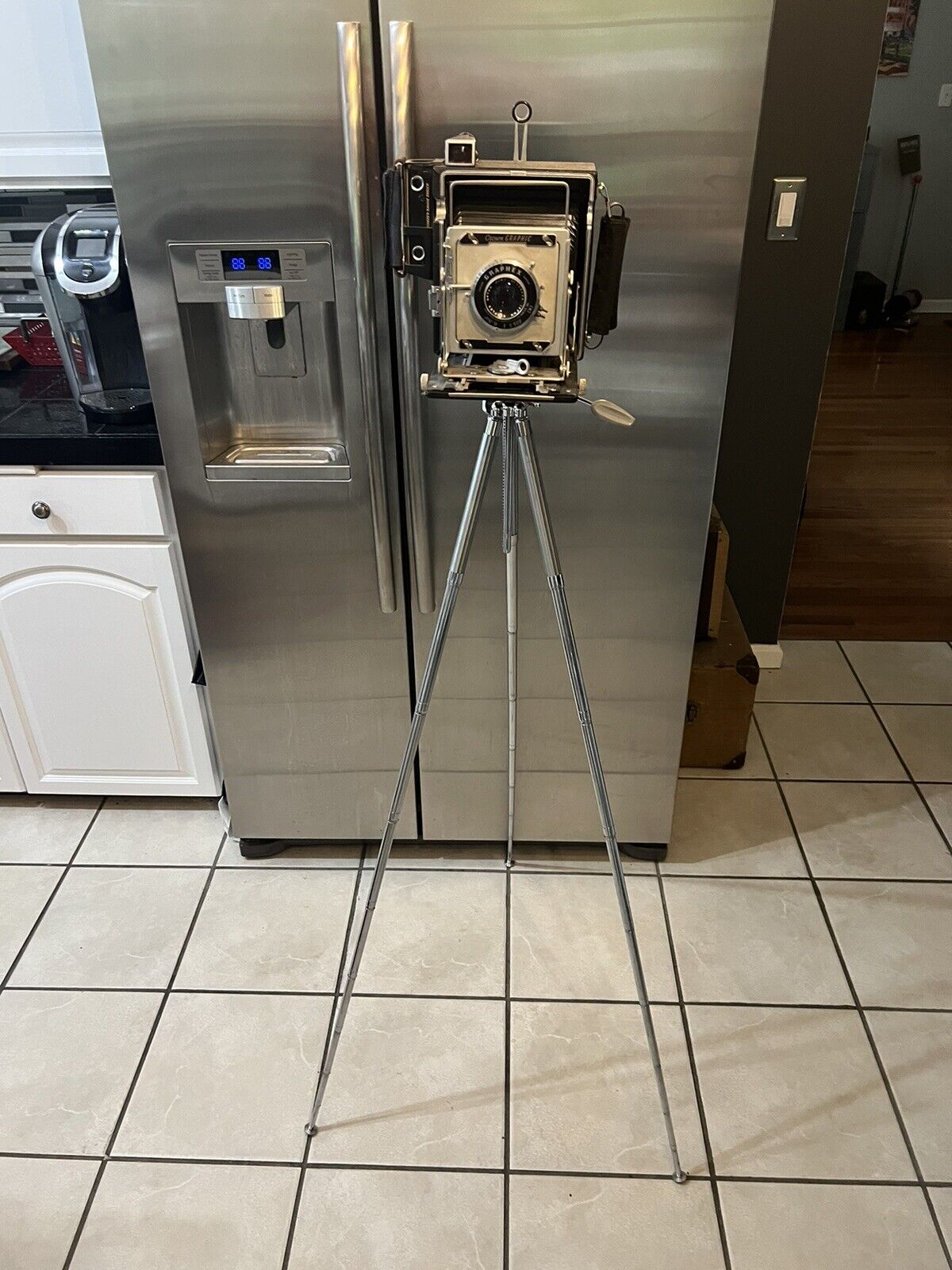 Graflex Press Large Format Camera with Chrome Tripod