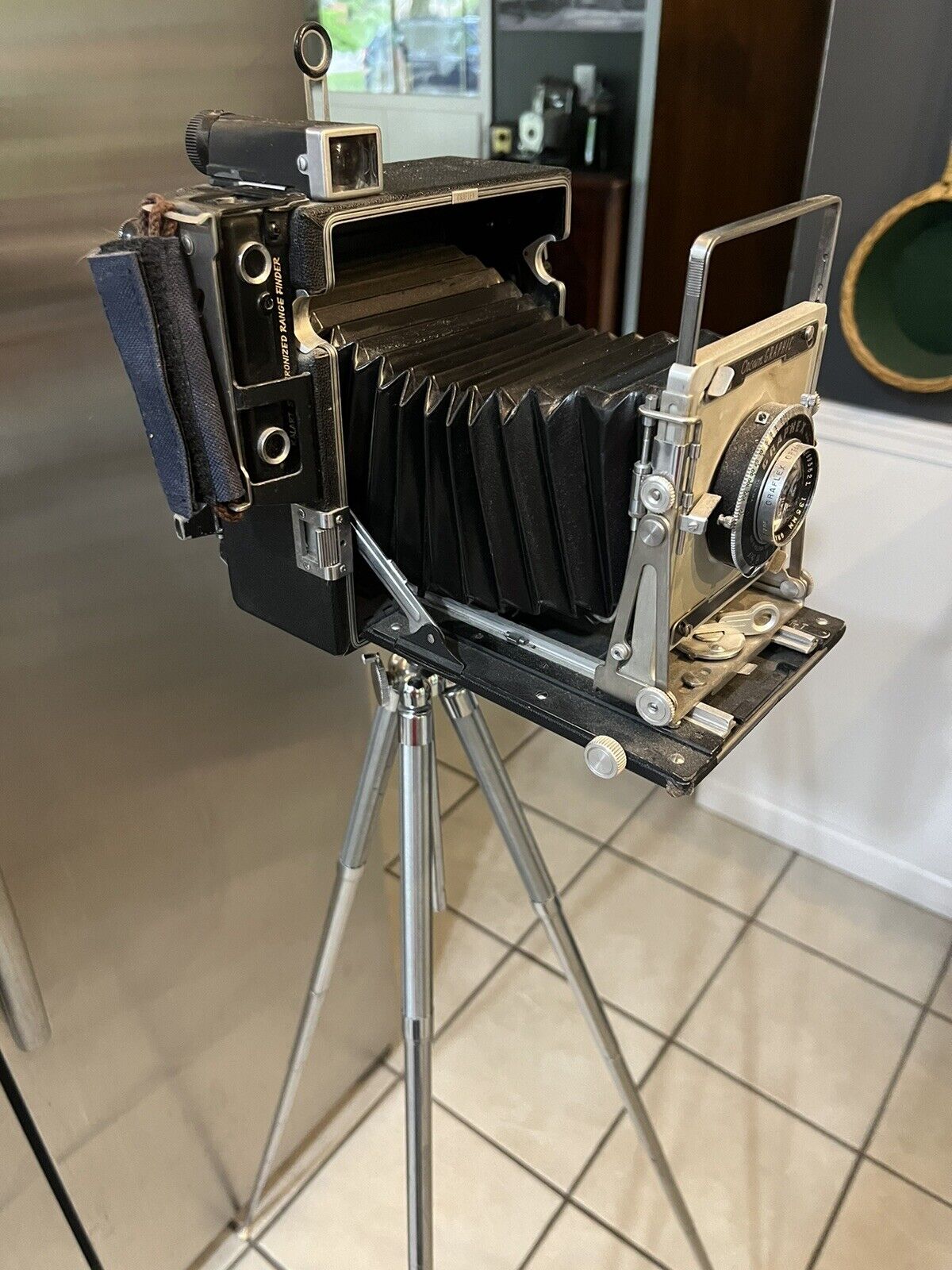 Graflex Press Large Format Camera with Chrome Tripod
