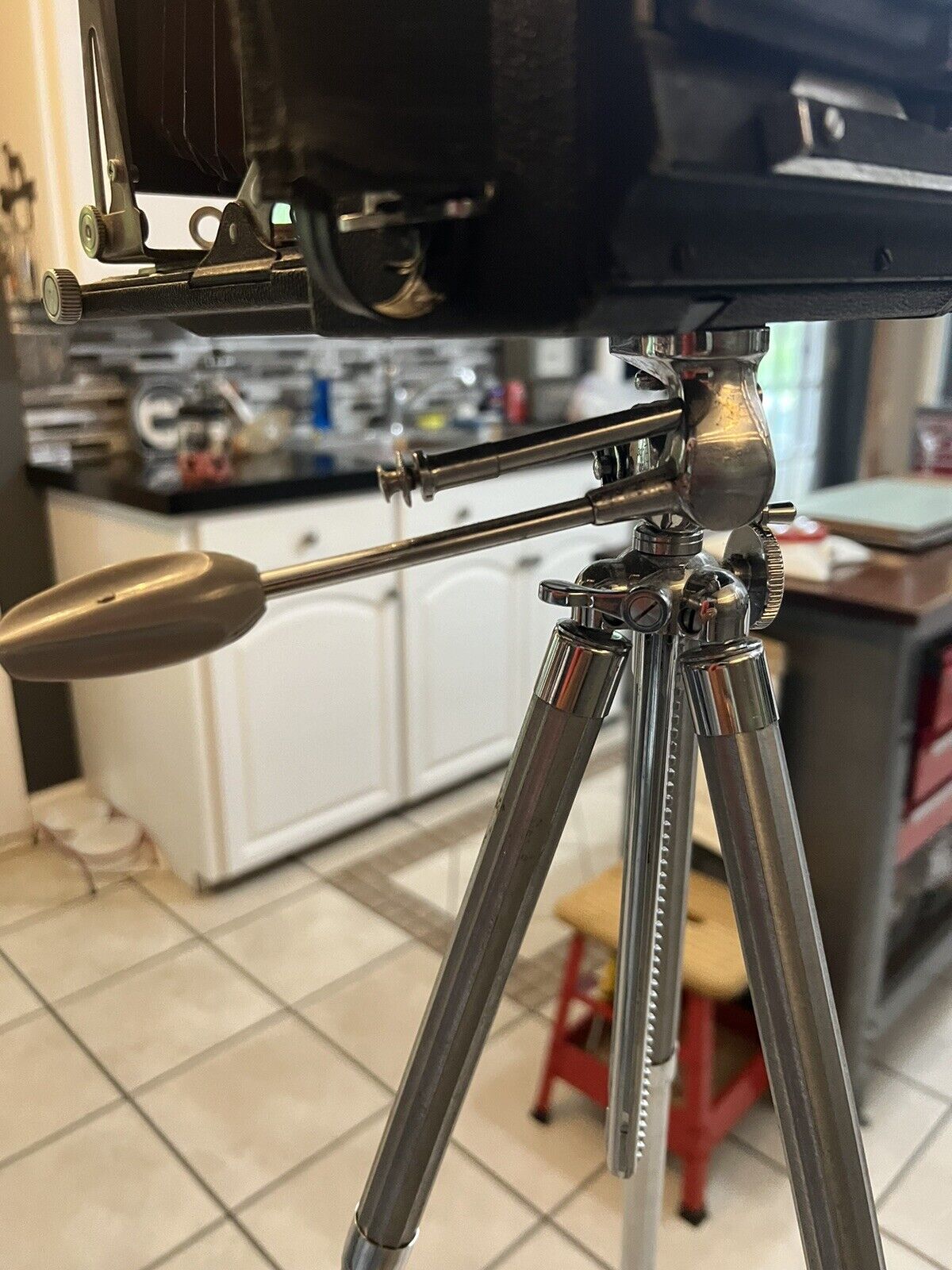 Graflex Press Large Format Camera with Chrome Tripod