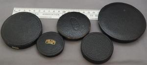 5 Vintage / Antique Leather Large Format Camera Lens Caps – Meyer – Carl Zeiss