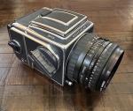 HASSELBLAD 501CM WITH 80MM AND 40MM LENS, TWO A12 FILM BACKS,AND SEKONIC L-508