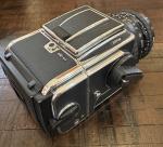 HASSELBLAD 501CM WITH 80MM AND 40MM LENS, TWO A12 FILM BACKS,AND SEKONIC L-508