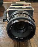 HASSELBLAD 501CM WITH 80MM AND 40MM LENS, TWO A12 FILM BACKS,AND SEKONIC L-508