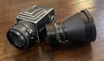 HASSELBLAD 501CM WITH 80MM AND 40MM LENS, TWO A12 FILM BACKS,AND SEKONIC L-508