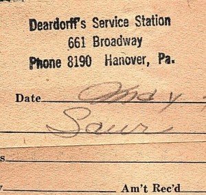 1949 Deardorff's Service Station Gas Invoice
