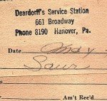 1949 Deardorff's Service Station Gas Invoice
