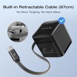 65W USB C Fast Charger with Retractable Cable