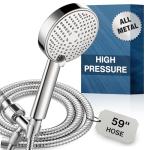 Cobbe All Metal Shower Head with Handheld – Solid Stainless Steel 3-Mode High Pressure Showerhead, Detachable Wand with 59" Hose & Adjustable Bracket Water Saving Eco-Flow