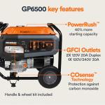 Generac 7683 GP6500 6,500-Watt Gas-Powered Portable Generator - COsense Technology - Powerrush Advanced Technology - Durable Design and Reliable Power for Emergencies and Recreation - CARB Compliant