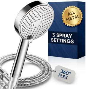 Cobbe All Metal Shower Head with Handheld – Solid Stainless Steel 3-Mode High Pressure Showerhead, Detachable Wand with 59" Hose & Adjustable Bracket Water Saving Eco-Flow