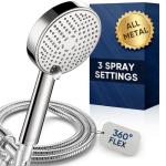 Cobbe All Metal Shower Head with Handheld – Solid Stainless Steel 3-Mode High Pressure Showerhead, Detachable Wand with 59" Hose & Adjustable Bracket Water Saving Eco-Flow