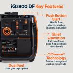 Generac iQ3800 Portable Inverter Generator, Dual Fuel
