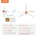 VEVOR 800W 12V Home Wind Turbine Kit