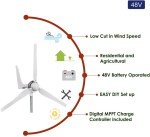 1200W 48V Wind Turbine Generator with 3 Blades
