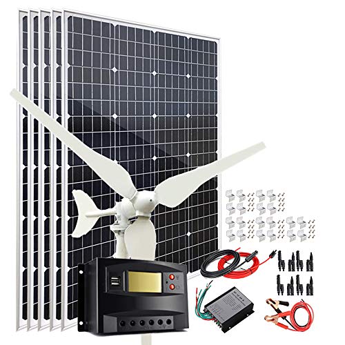 700W Solar Panel Wind Turbine Kit: Generator + 5x 120W Panel + Controller + Regulator + Cables + Brackets