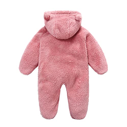 Pink Infant Bear Furry Onesie with Windproof Hood