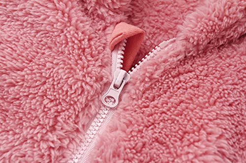 Pink Infant Bear Furry Onesie with Windproof Hood