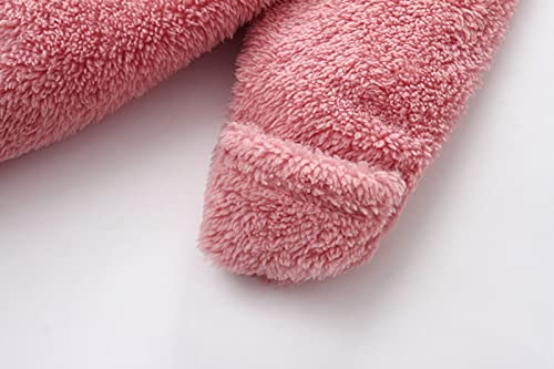 Pink Infant Bear Furry Onesie with Windproof Hood