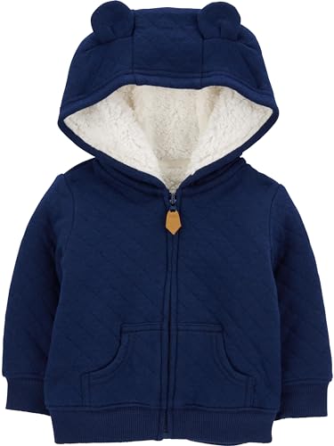 Carter's Baby Hooded Sweater Jacket, Navy Sherpa Lining