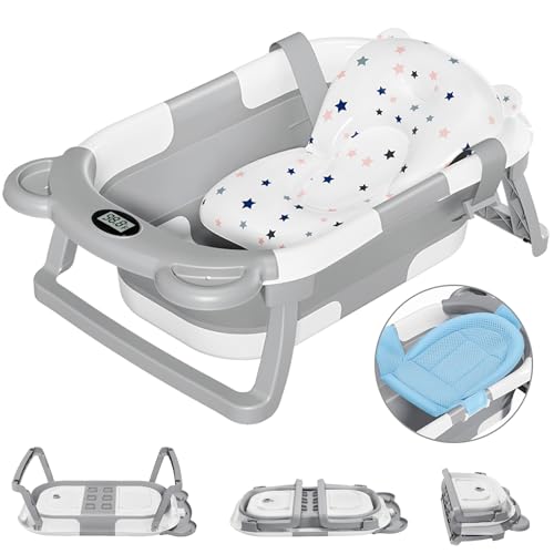 Collapsible Baby Bathtub with Thermometer & Cushion