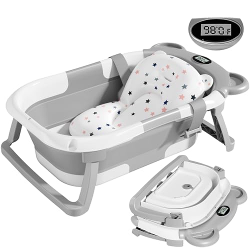 Collapsible Baby Bathtub with Temp Monitor & Cushion