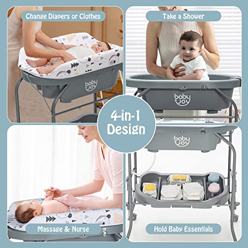 Foldable Baby Bathtub and Changing Table Combo