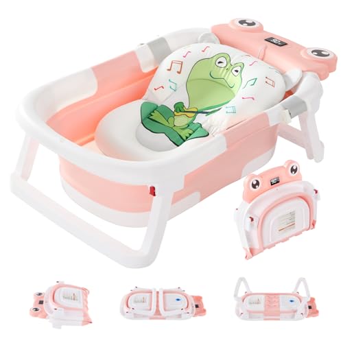 Portable Foldable Baby Bathtub with Cushion & Thermometer