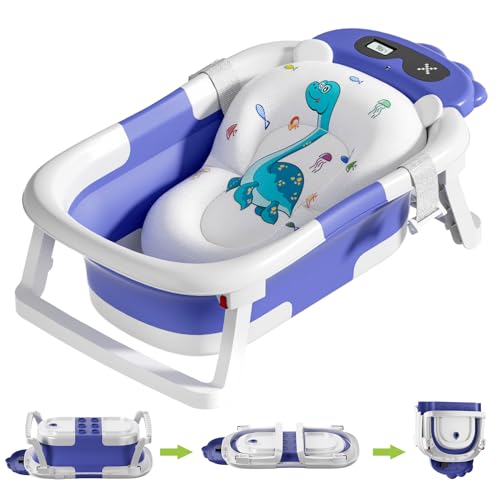 Collapsible Baby Bathtub with Thermometer and Cushion