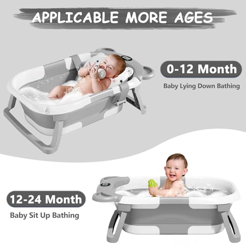 Collapsible Baby Bathtub with Thermometer & Cushion