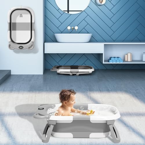 Collapsible Baby Bathtub with Temp Monitor & Cushion