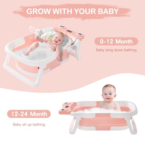Portable Foldable Baby Bathtub with Cushion & Thermometer