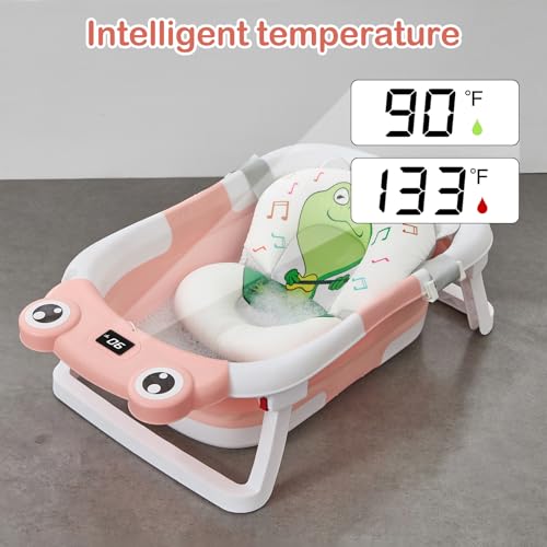 Portable Foldable Baby Bathtub with Cushion & Thermometer