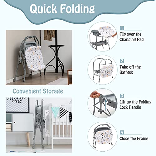 Foldable Baby Bathtub and Changing Table Combo
